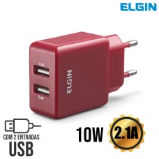 Carregador de Tomada 2 USB 10W 2.1A Elgin 46RCT2USBVDS - Vermelho